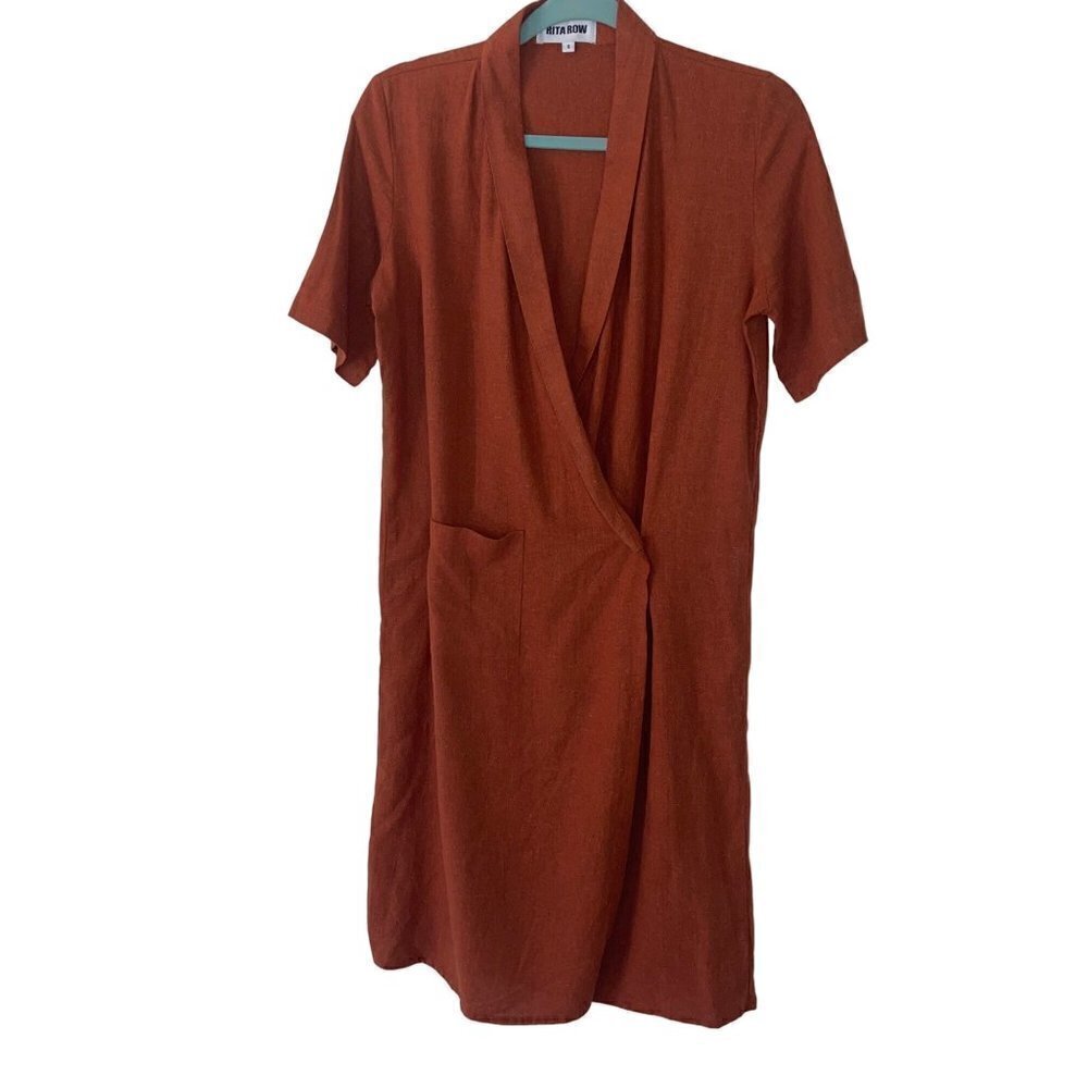 Rita Row Shawl Midi Wrap Robe Dress Size Small Burnt Orange Linen Viscose Blend